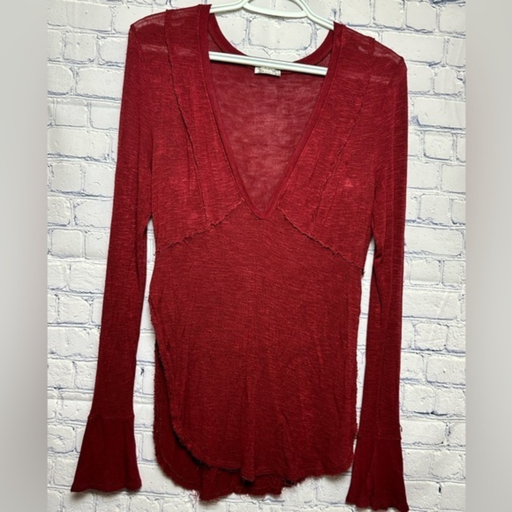 Intimately by Free People burgundy red long sleeve v-neck sweater top